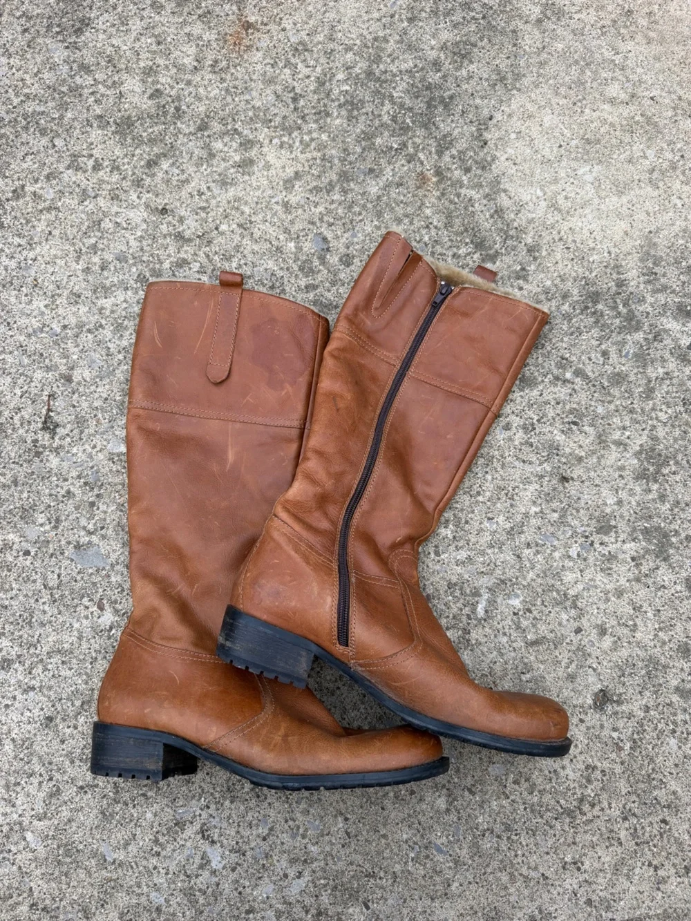 Cozy Tan Leather Faux Fur Lined Knee-High Boots - Size 38